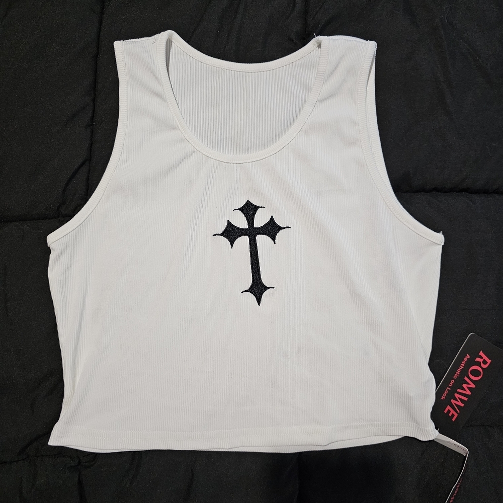White Tank Top with Black Cross